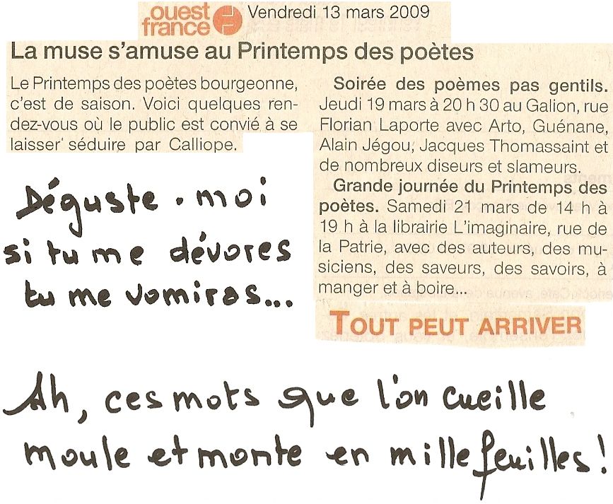 Mille Feuille...  Ouest France 13 Mars 2009