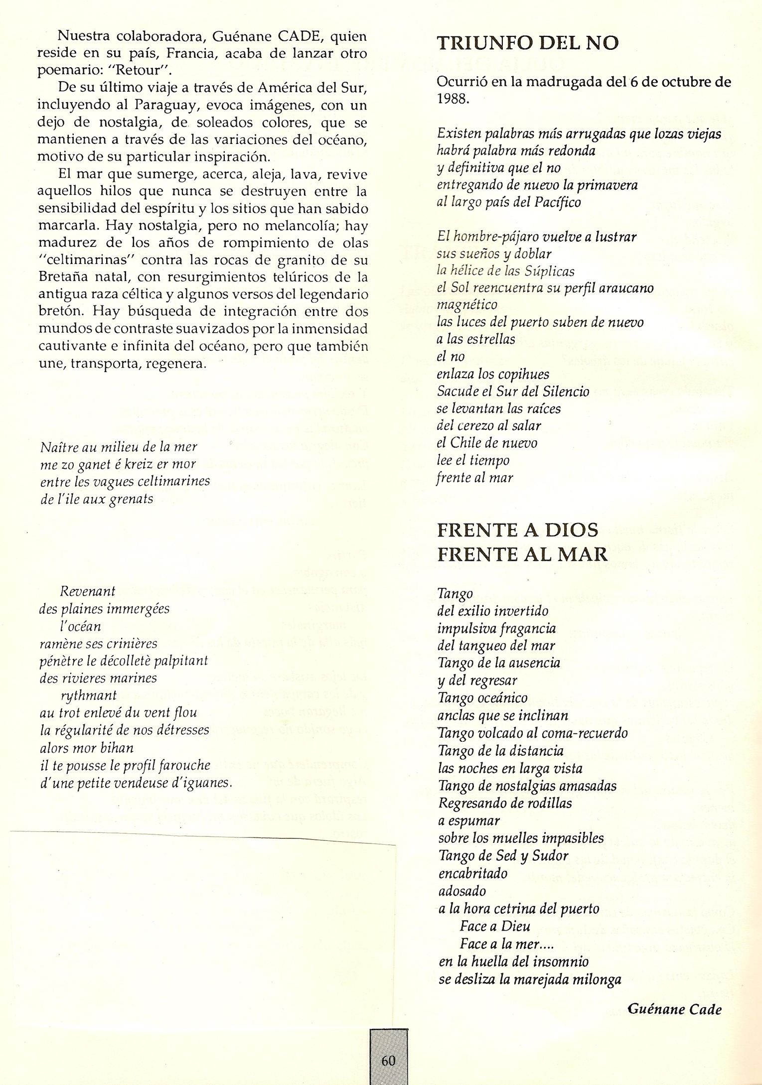 Gu&eacute;nane - La Revista Critica, sept 1990.