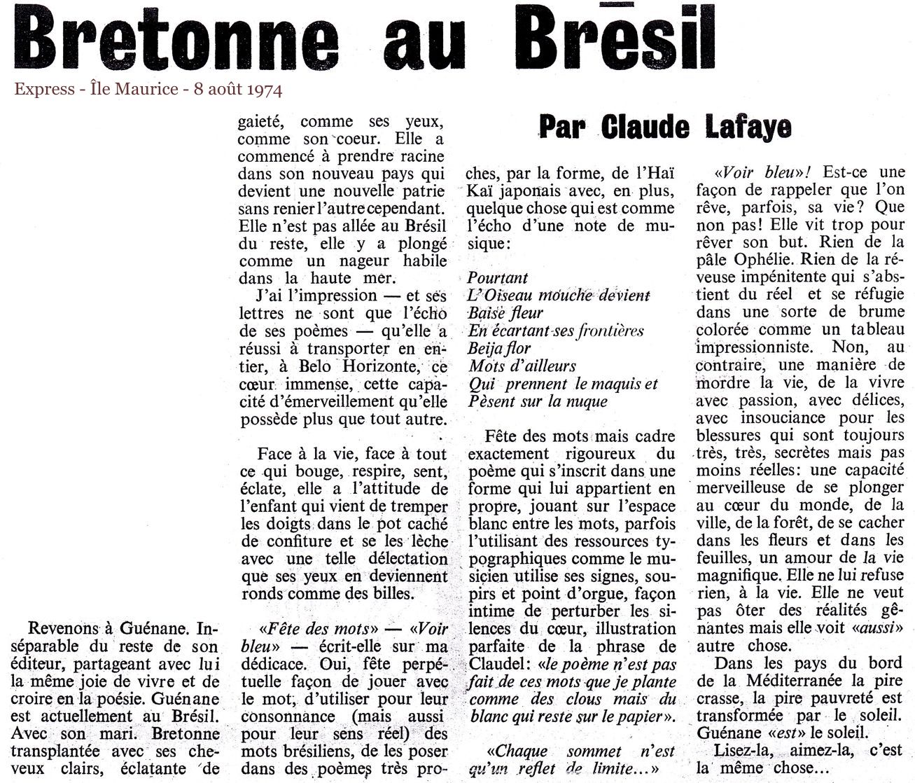 Gu&eacute;nane - Express - �le Maurice - 8 ao�t 1974.