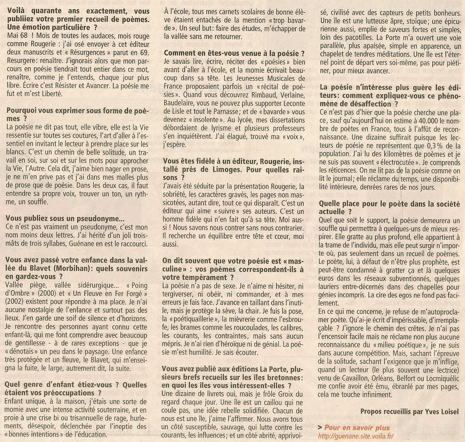 Interview - Le T&eacute;l&eacute;gramme 04 Mars 2009.