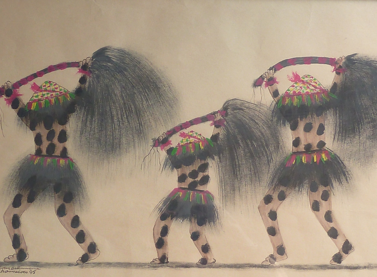 Dessin de Flores, Indien Chamacoco, tribu de la grande famille linguistique Tupi-Guarani, Chaco Paraguayo, 1995.