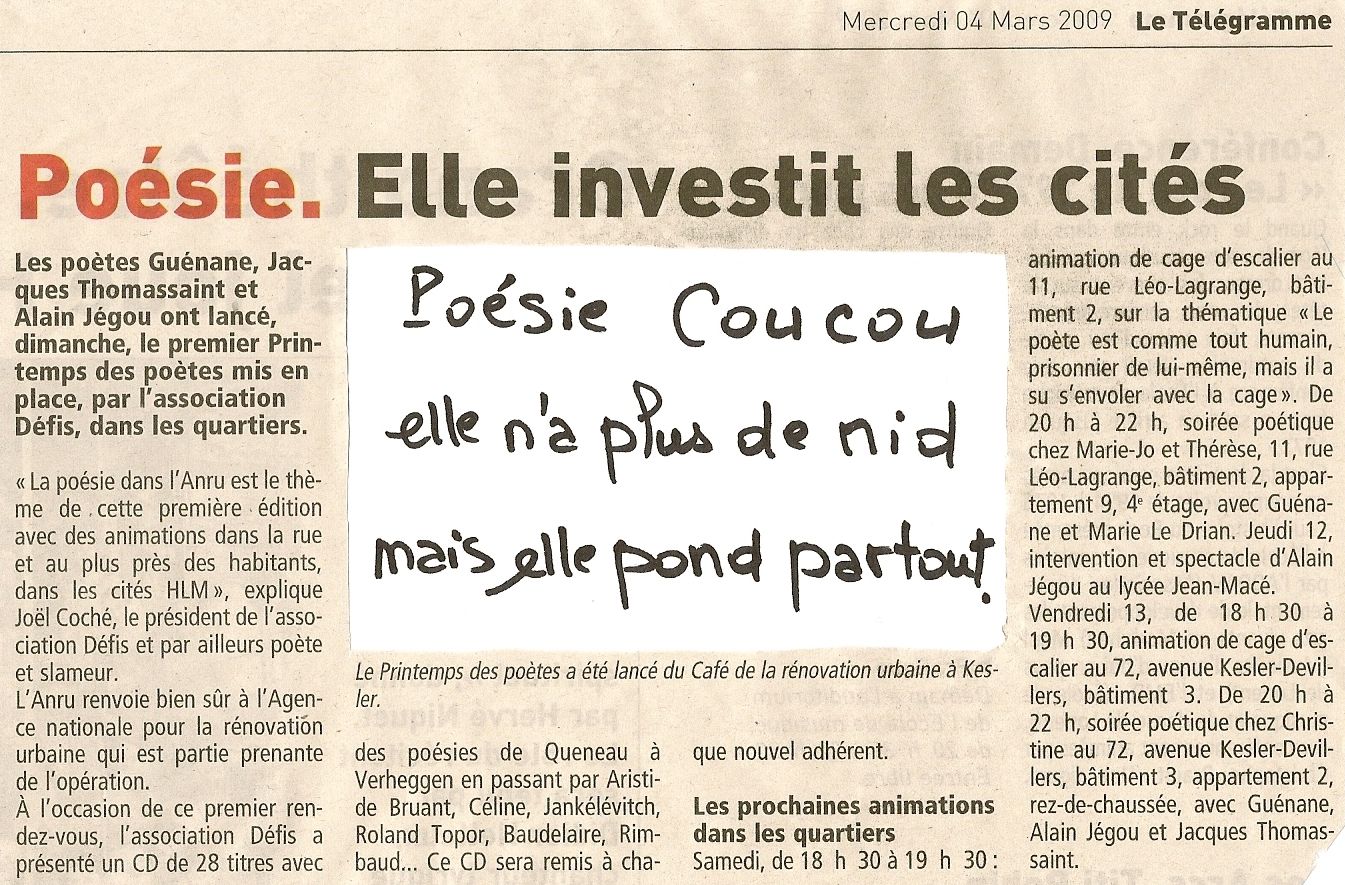 Po&eacute;sie Coucou... - Le T&eacute;l&eacute;gramme 04 Mars 2009.
