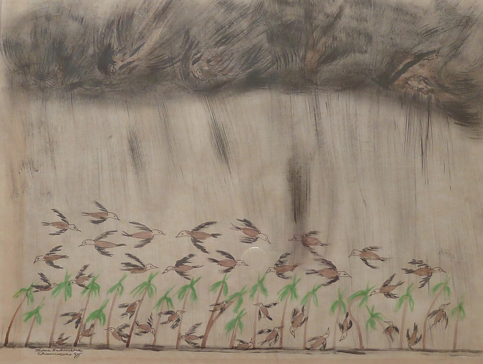 Dessin de Flores, Indien Chamacoco, tribu de la grande famille linguistique Tupi-Guarani, Chaco Paraguayo, 1995.